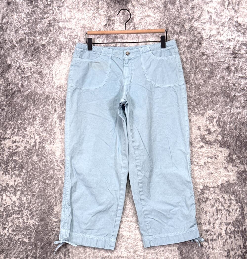 Gramicci Pants 8 Womens Baby Blue Cotton Utility Tie Leg Capri Crop